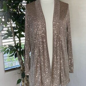 QVC Belle by Kim gravel Sequin Cardigan - Brown